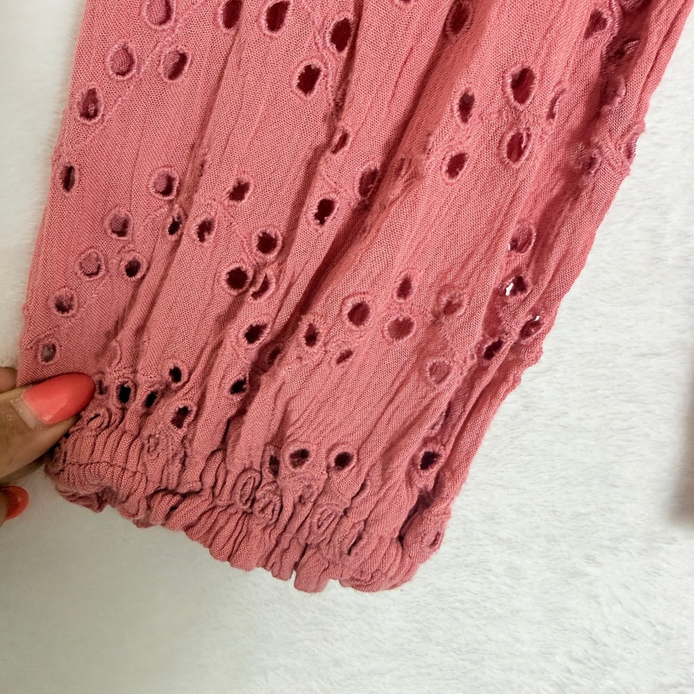 M&S Collection Antique Rose Eyelet Boho Blouse V-Neck Tassel Top Size 6 US 10 UK - Picture 6 of 11